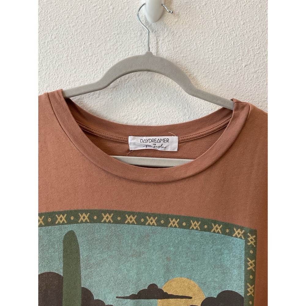 Free People Rust Brown Desert Graphic Tee with Green and Mustard Print - Picture 3 of 9